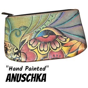 Anuschka Hand-Painted Floral Zip Top Leather & See Thru Side Signed Coin Purse